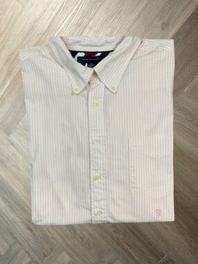 Tommy Hilfiger Oxford Stripe Long Sleeve Button Down Shirt Mens XXL Pink Preppy‎